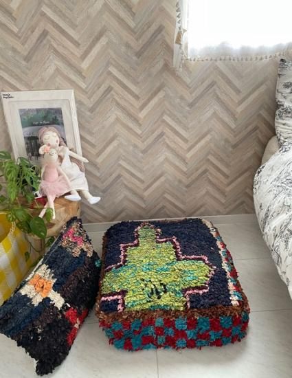 モロッコ ヴィンテージ Boucherouite ボシャルウィット プフ no.6