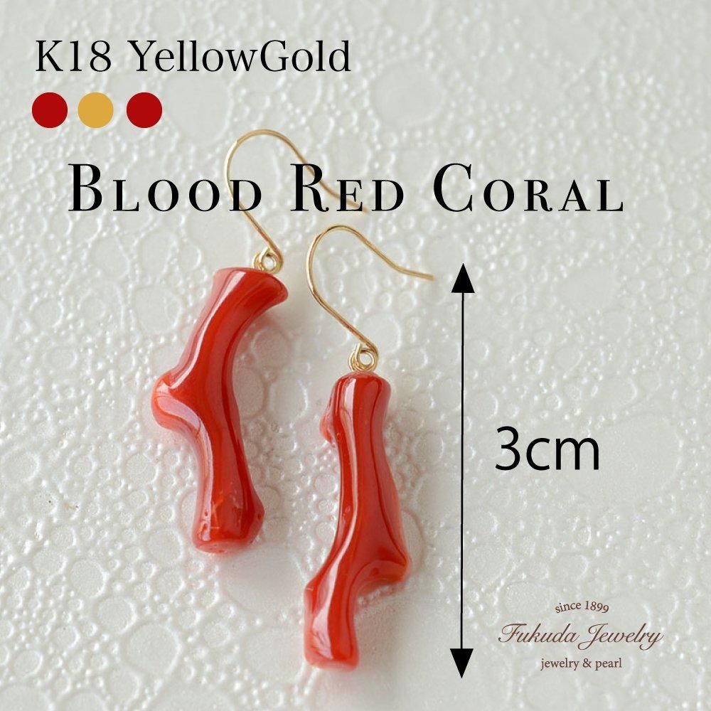 血赤珊瑚ピアス / 揺れるフックタイプ / ピアス素材18金