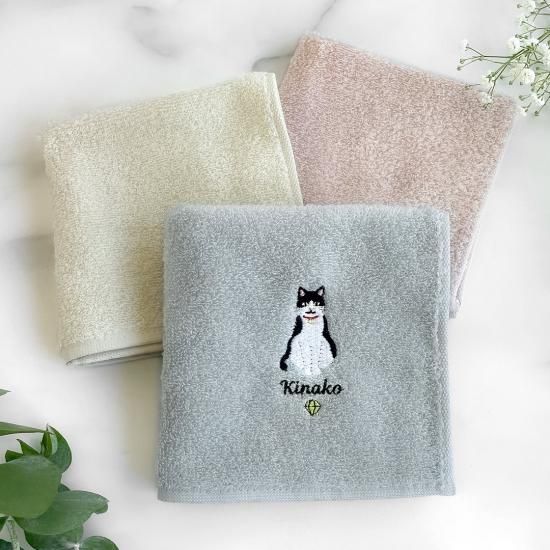 ブチ猫 今治タオルハンカチ - neko to mono