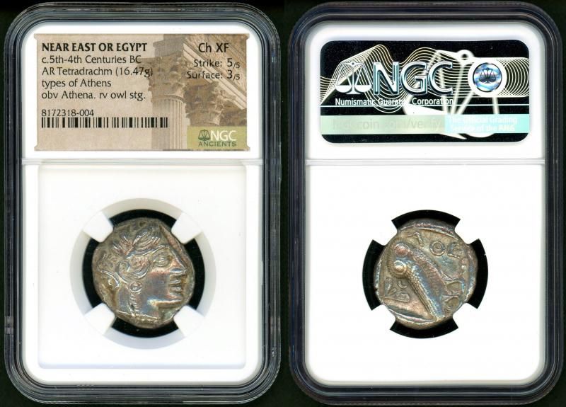 古代 地中海東岸またはエジプト アテナ/フクロウ テトラドラクマ銀貨