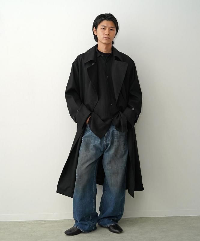 ssstein】WOOL FLANNEL OVERSIZED DOUBLE BREASTED COAT BLACK - WASTE