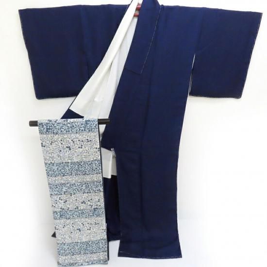 小紋 本藍染め 藍染苑 小紋と袋帯セット 本藍染糸 御仕立上り(3354