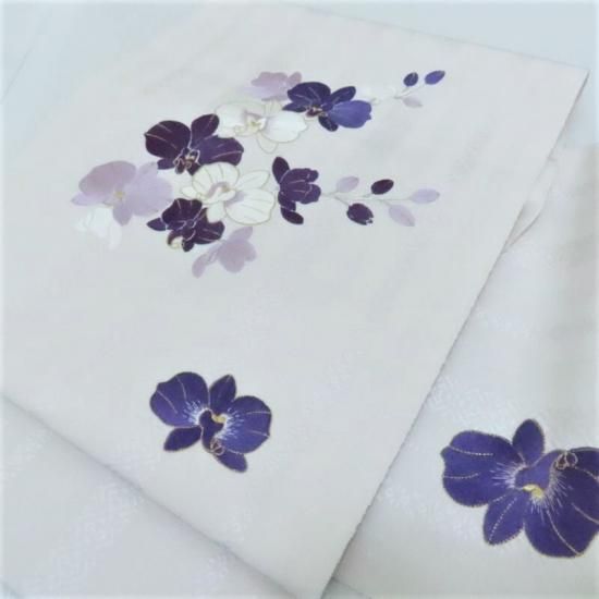名古屋帯 本場筑前博多織 献上柄に 刺繍 胡蝶蘭 カジュアル 名古屋帯