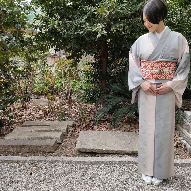 単衣 紅花紬 地紋織 グラデーション織 カジュアル着物 御仕立上り