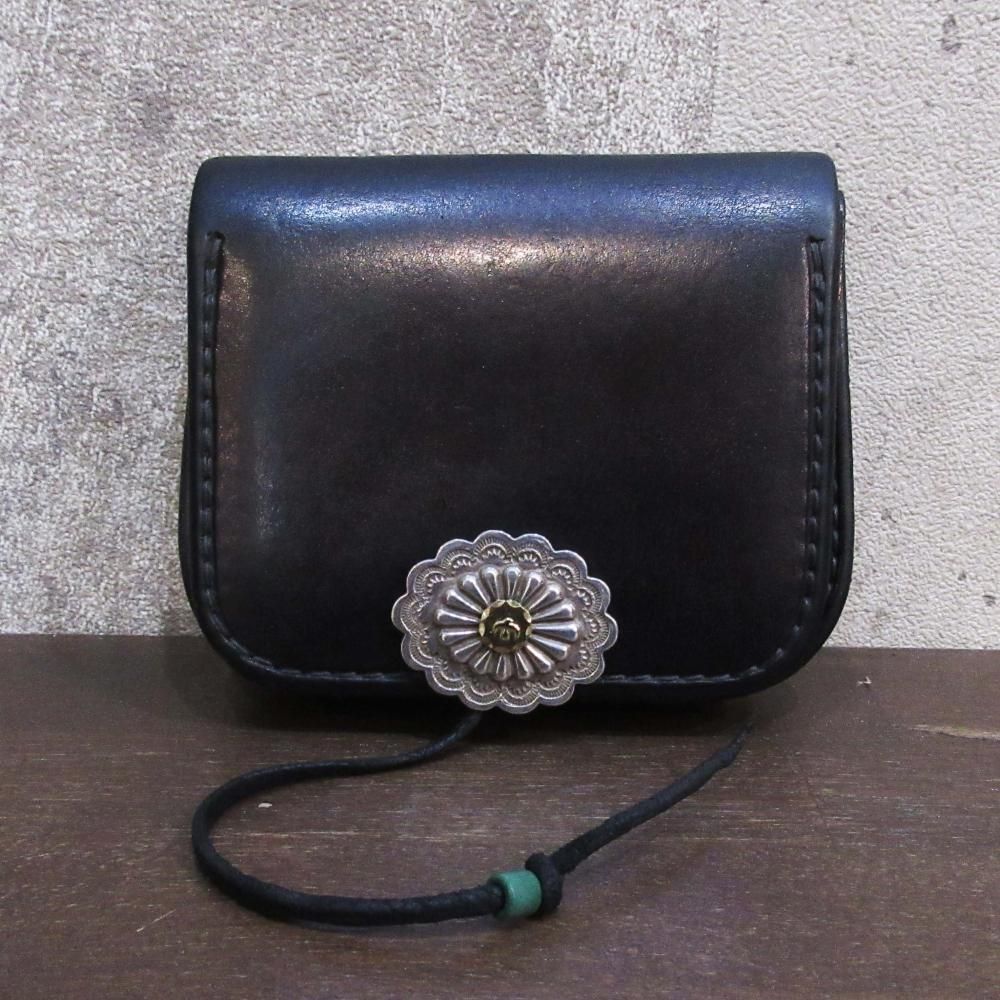 GOROS K18メタル付楕円型フラワーコンチョカスタム小銭入れ 黒 ※最新型