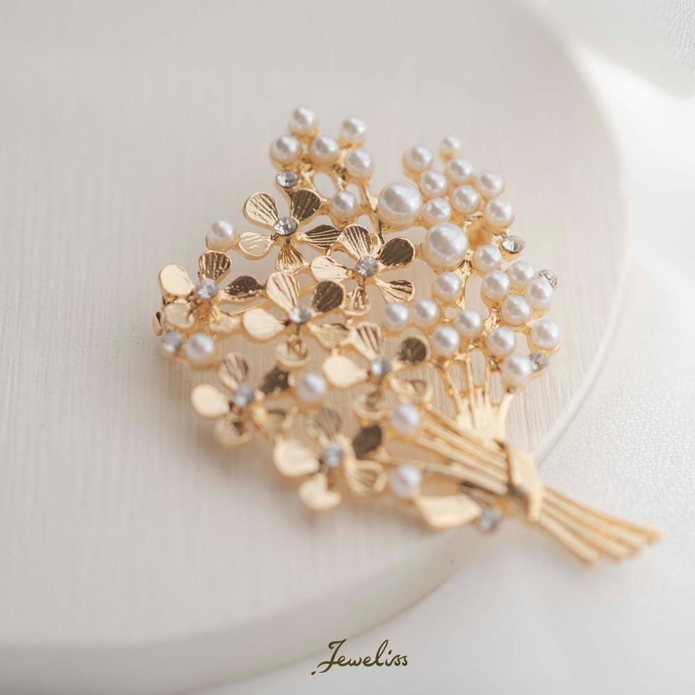 ジュエリス フラワーブーケ パール クリスタル ブローチ | 幸せを運ぶ