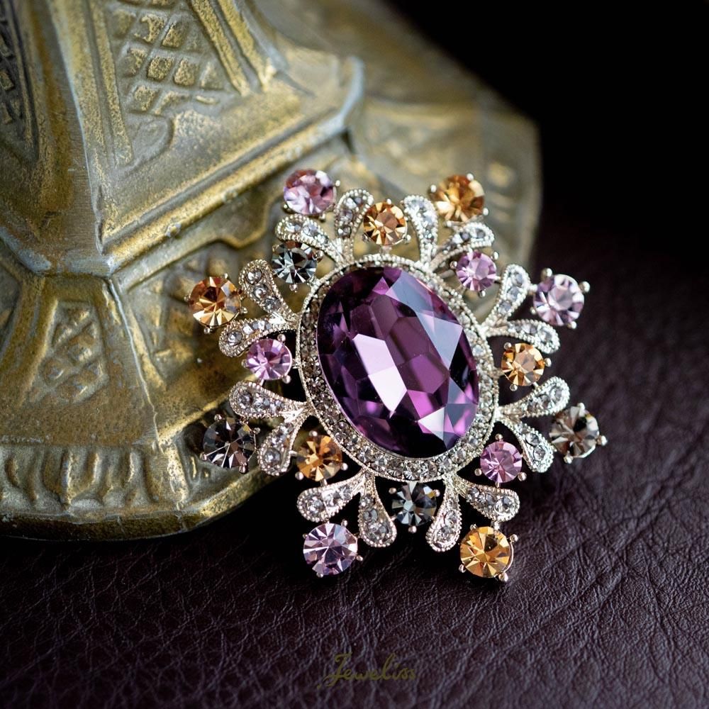 Jeweliss ジュエル ブローチ リーラ クリスタル 紫 古希 喜寿