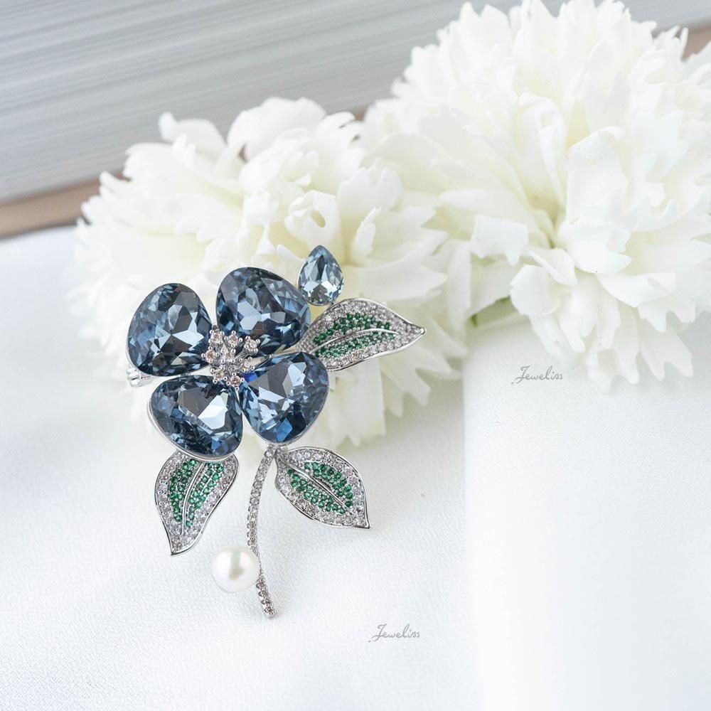 Jeweliss ブローチ Safilo 花 パヴェ 淡水パール ジュエリス