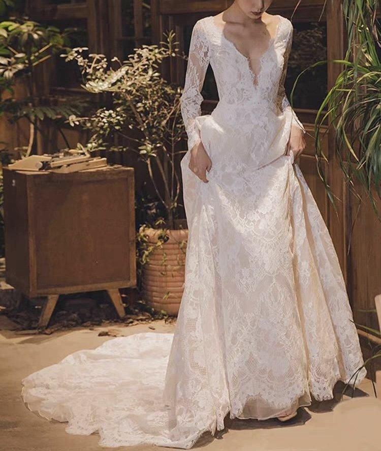 総レース 長袖 ウェディングドレス | Aライン - MINLADY BRIDE