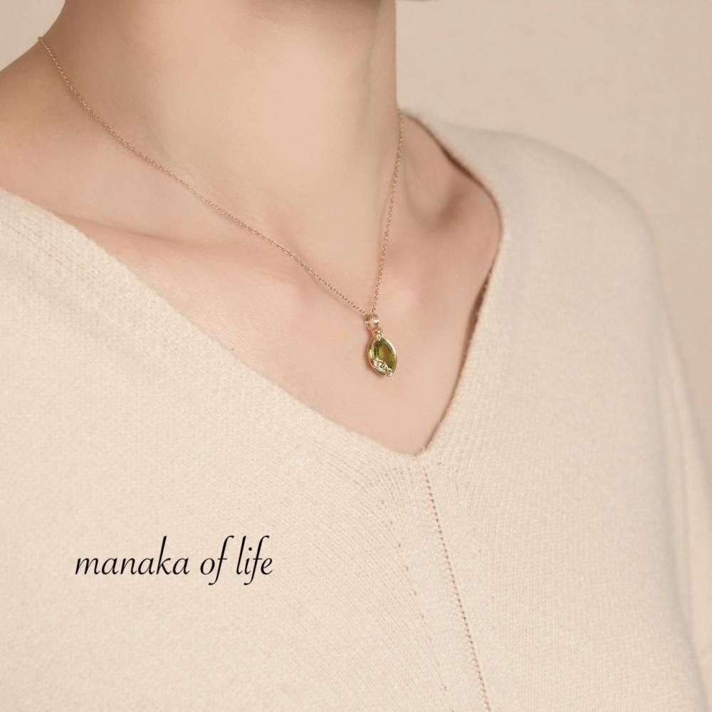 ペリドット ペンダントトップ ワイヤーラッピング ネックレス 14kgf