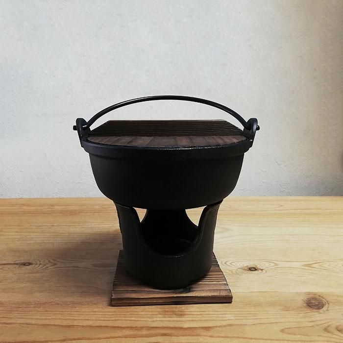 いろり鍋 コンロセット 16cm 木蓋・敷板付き IH対応 鉄製