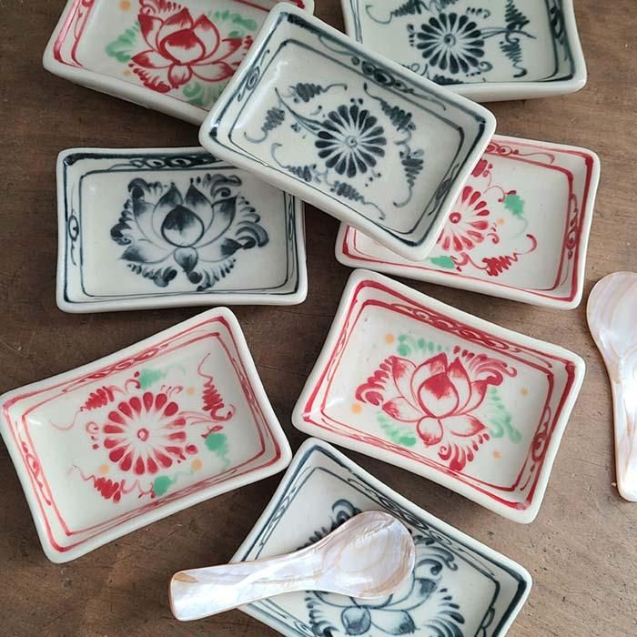 ベトナム・バッチャン焼・長方形・豆皿・小鉢・菊・蓮 | 旅するレトロ