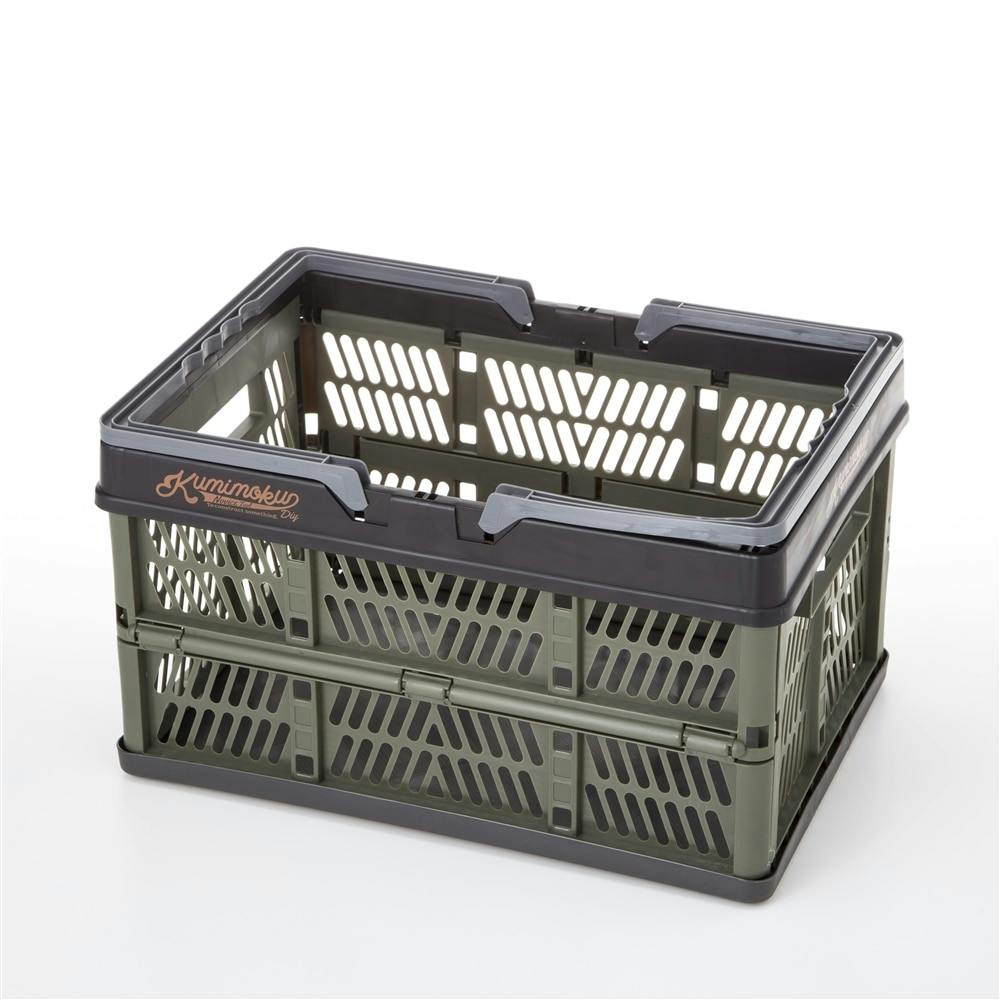 Kumimoku 取っ手付き折りたたみコンテナ L グリーン＆ブラック 幅31cm