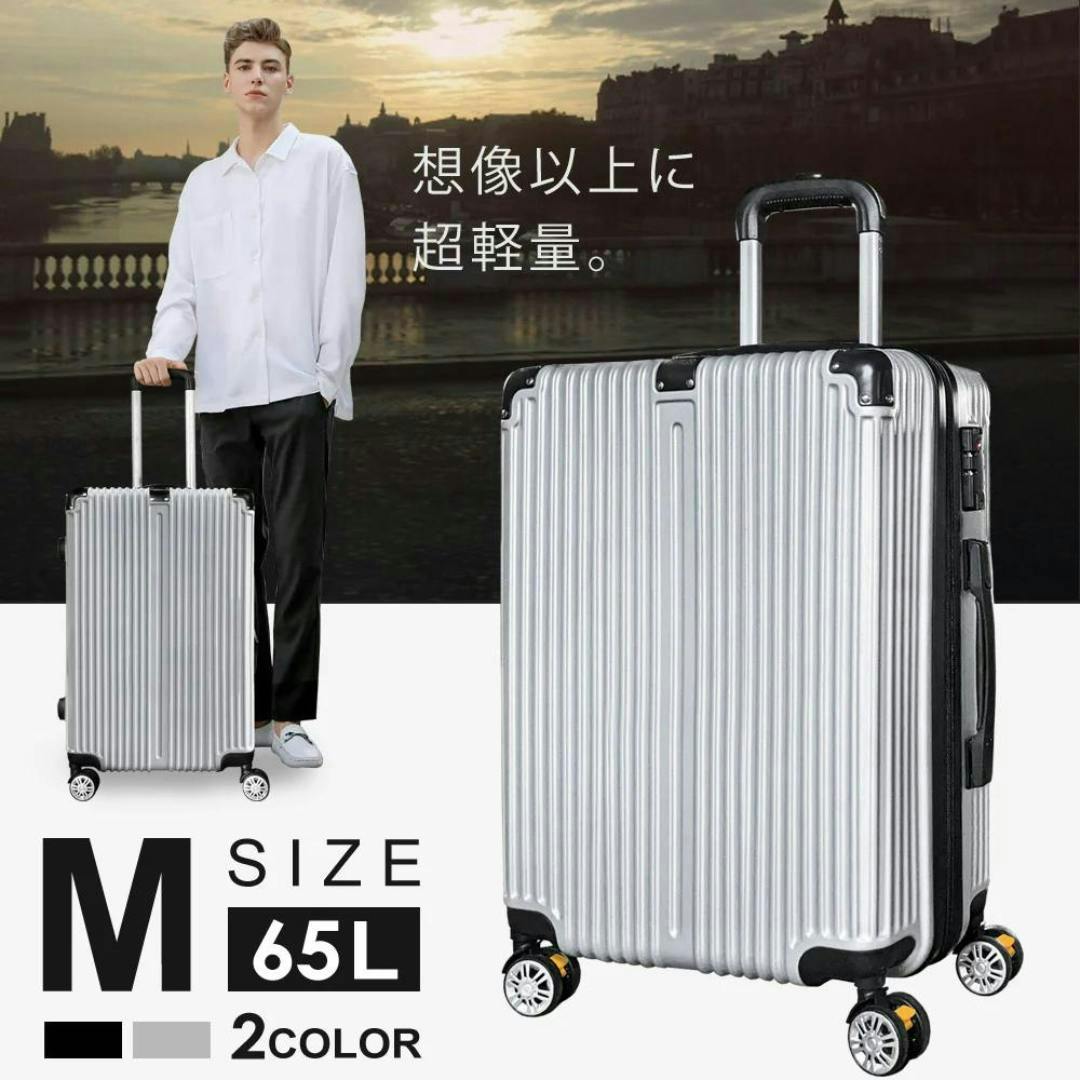 SunRuck ストッパー付 スーツケース Mサイズ 65L SR-DT065-BK ブラック