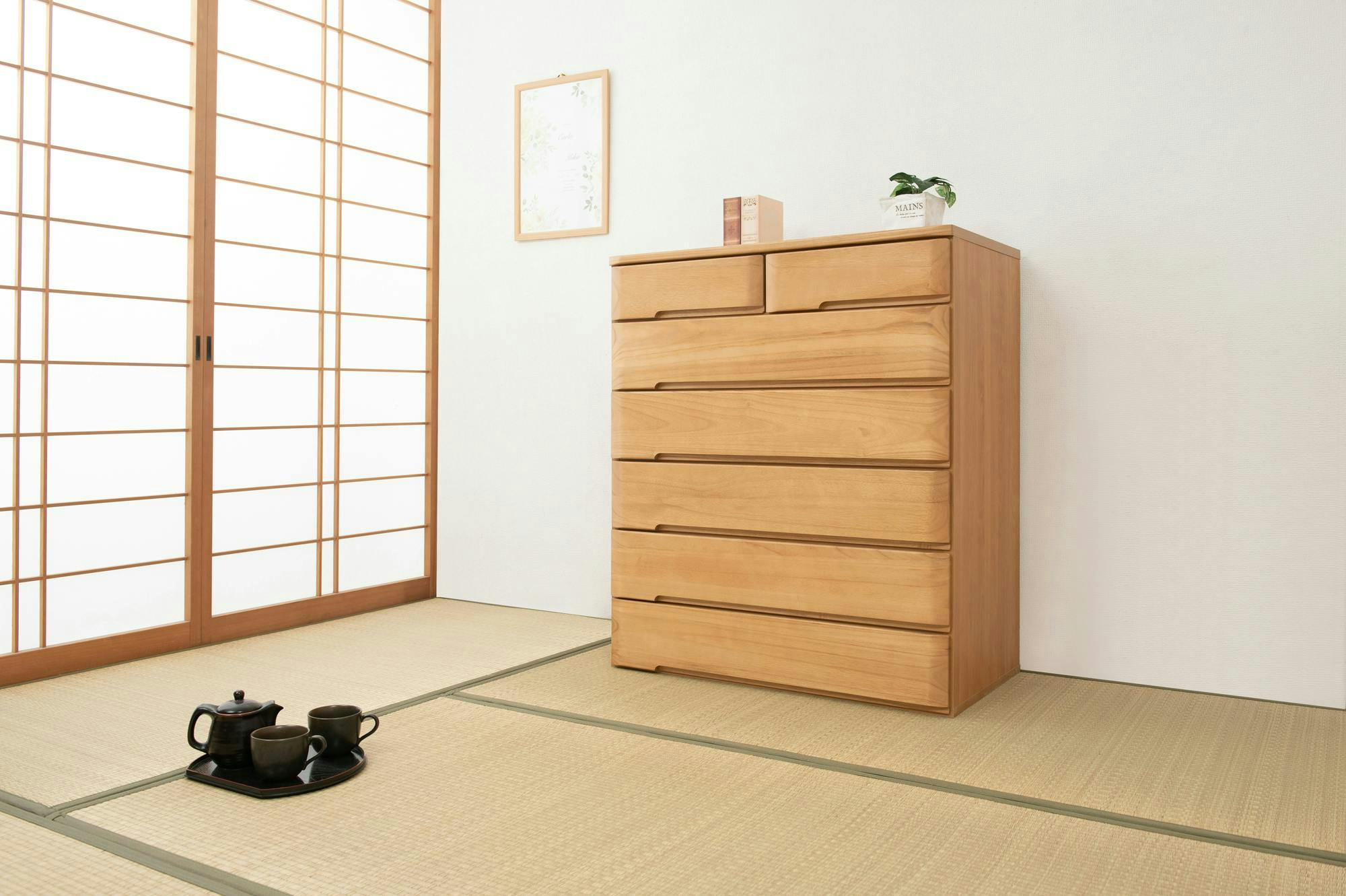 洋風顔の本格派きもの対応桐箪笥 幅80 6段7杯 洋風チェスト ナチュラル