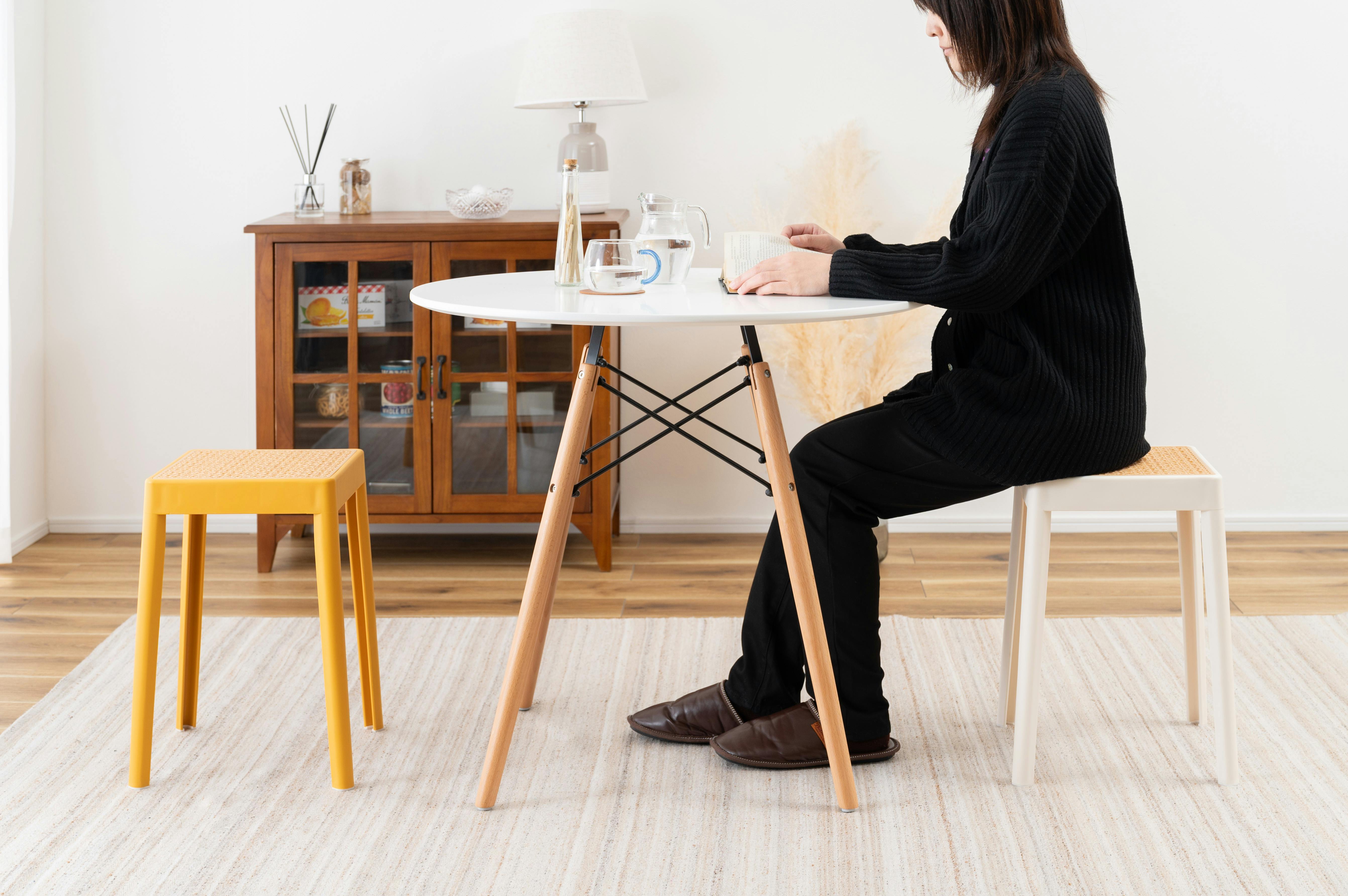 Room Essence スツール W34×D34×H46 ホワイト 完成品 スタッキング