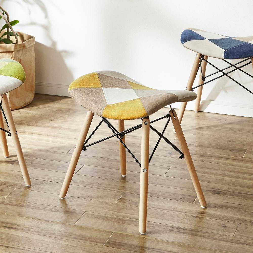 後藤家具物産 パッチワークが可愛いスツール ヨーデル/イエロー色 Size