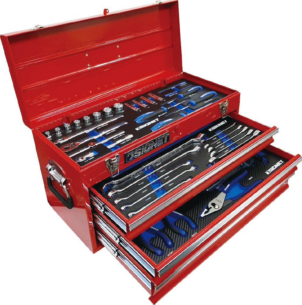 SIGNET 85点組 3/8DR・1/4DR 3段 ツールボックス 工具セット レッド