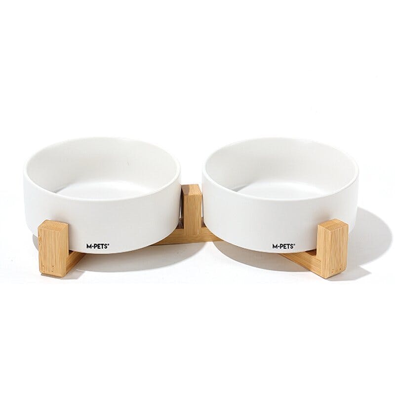 M-PETS OPERAセラミックボウルバンブースタンド 2×850ml ホワイト 犬猫