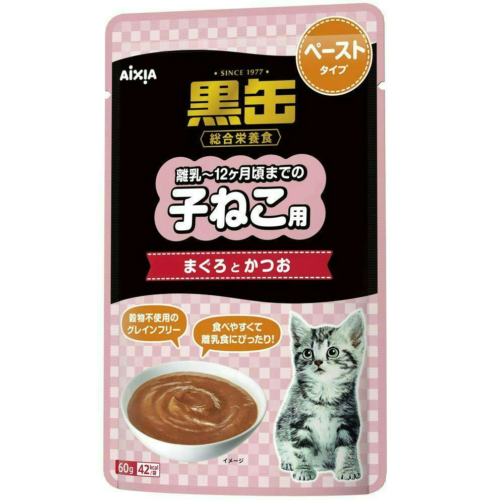 黒缶 パウチ 子ねこ用 まぐろとかつお ペーストタイプ60g パウチ