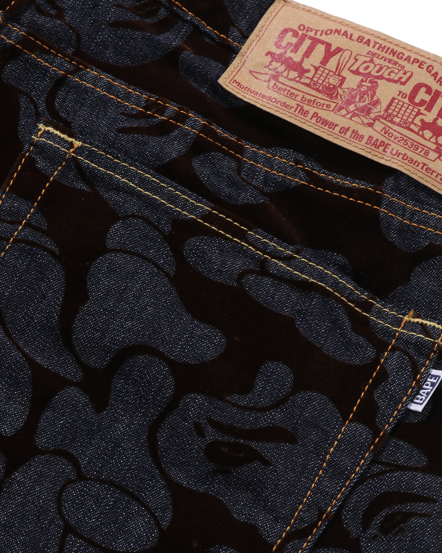A BATHING APE® Camo Flocked Relaxed Fit 13 Oz Denim Pants | Bape
