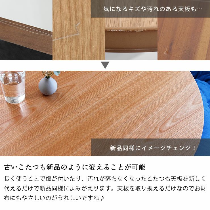 コタツ天板・こたつ天板単品円形 90cm丸木製（サク こたつ天板のみ