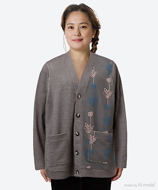 アクリルウールダブルフェイスリブ×チュールバイカラーポピー刺繍