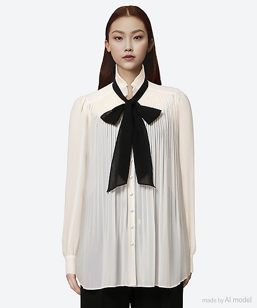 バイカラーリボンプリーツブラウス LU224―112 | L'UNE (Women