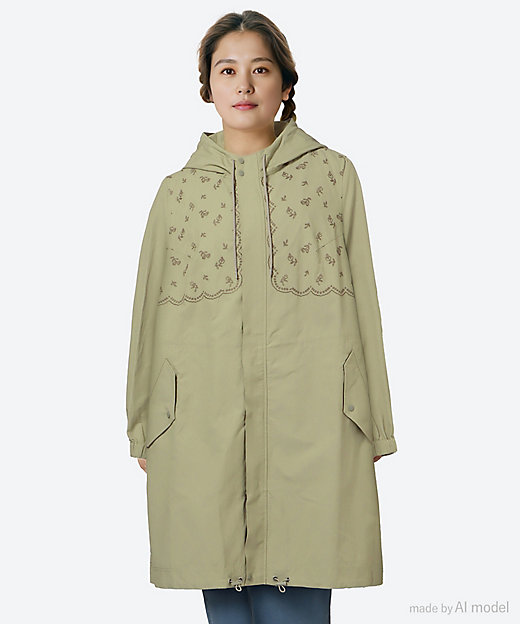 コットンナイロンツイル スプリンクルフラワー刺繍コート
