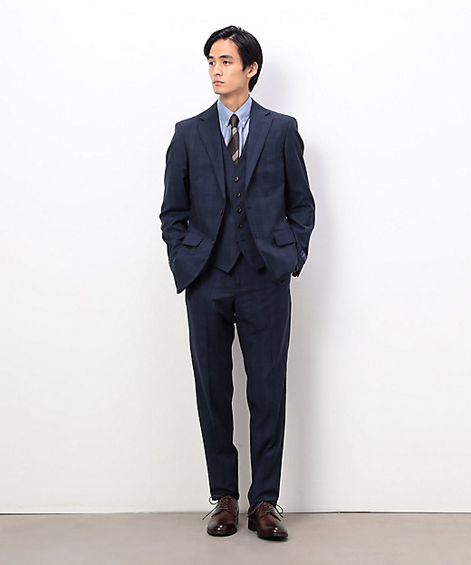 YUNSA ウインドペン／かすれチェック クラシック3ピーススーツ