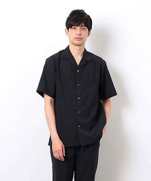 セットアップ対応】リネンライク ポリエステル オープンカラーシャツ