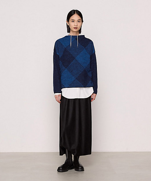強縮ジャカード ブロックチェック柄ニット（7234II15