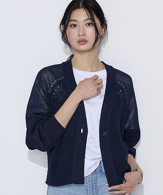 TALLサイズ 〕 和紙混ドライタッチ ニットカーディガン