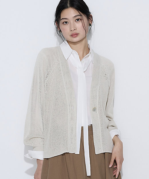 TALLサイズ 〕 和紙混ドライタッチ ニットカーディガン