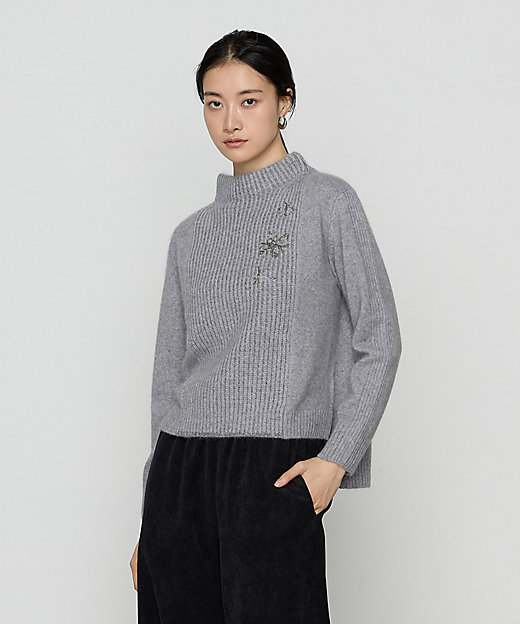 ＋サイズ 〕 ラクーン×アンゴラブレンドヤーン パーティーニット