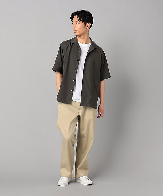 リネンライクストレッチ オープンカラー半袖シャツ （0720IK07