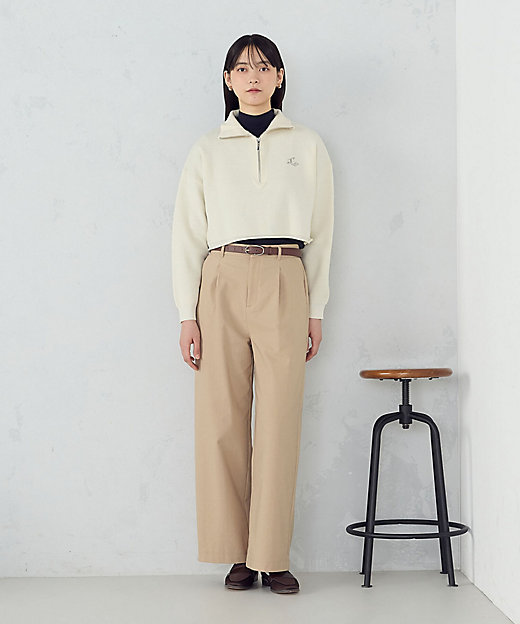 ウォッシャブル】ワンポイント 刺繍 ハーフジップニット