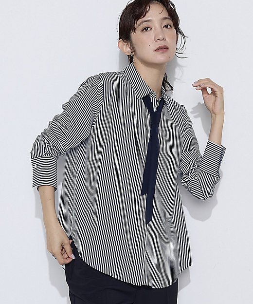 TALLサイズ 〕 デシンストライプ ボウタイシャツ