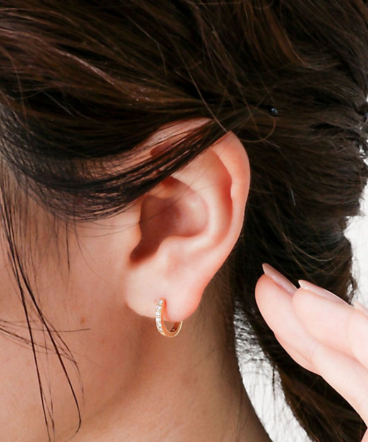 K18ダイヤモンド 平打ち中折れ フープピアス（2001879973