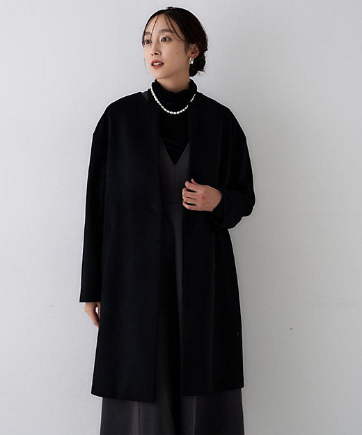 ゆったり／軽やか】カシミヤ混ノーカラーコート（2002186377