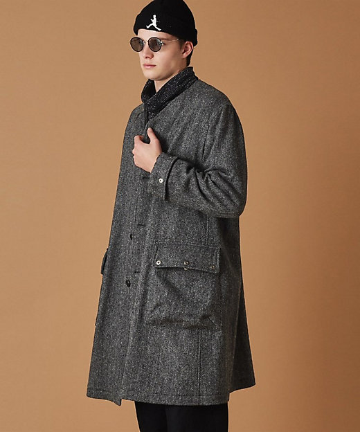 ウールヘリンボン ノーカラーコート（2002267528） | TAKEO
