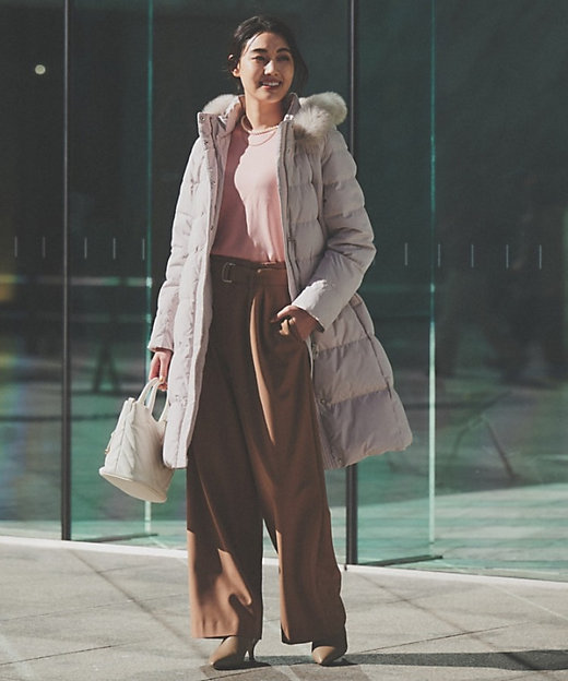 撥水／洗える／フード取り外し】ファー付きロングダウンコート