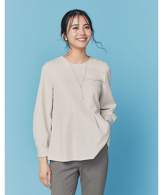 通勤・セレモニー／セットアップ対応》ペプラムブラウス／ダブルクロス