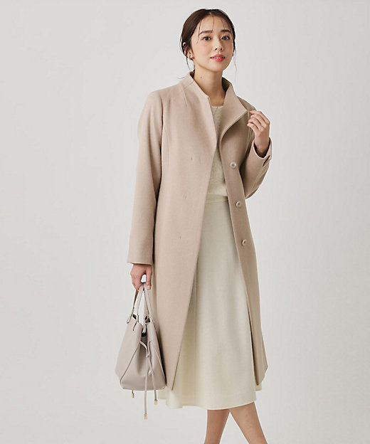 カシミヤ混／日本製】Iラインスタンドウィングカラーコート