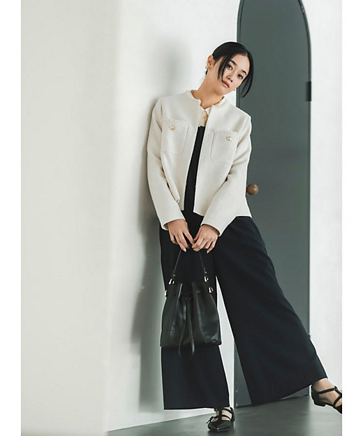 ONOFF活躍／セレモニー／通勤】ツイードノーカラージャケット