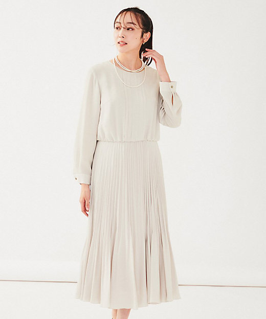 通勤】ジョーゼット プリーツワンピース（2002389090