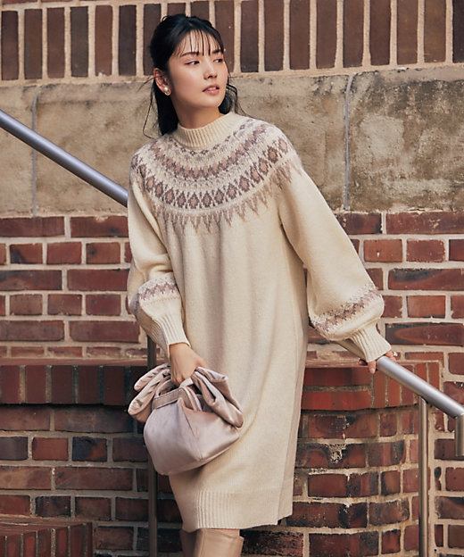 一枚でキマる・オトナ可愛い】ノルディック柄ニットサックワンピース