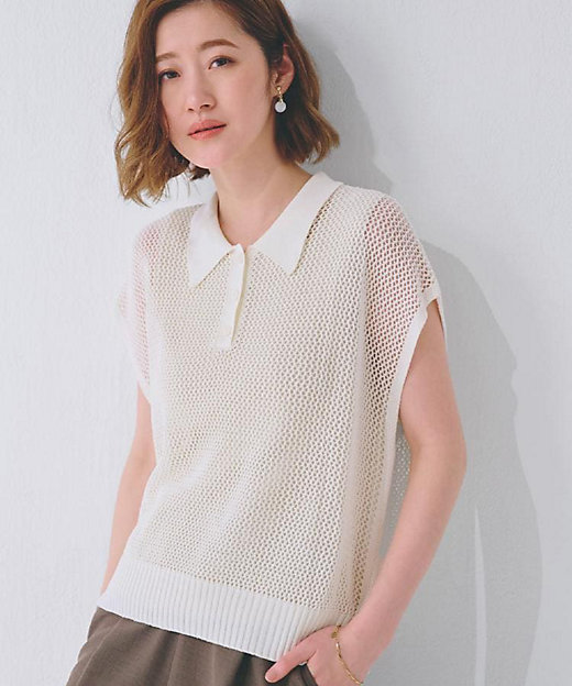 取り入れるだけで旬顔 メッシュ編みポロニット（2002438245