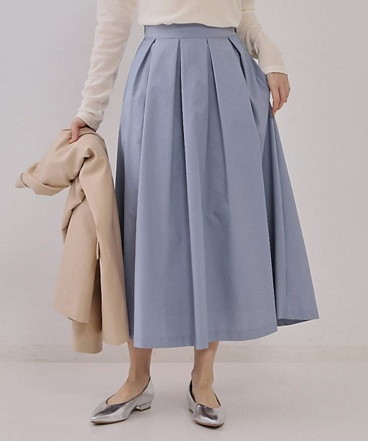 シャンブレータックフレアスカート【洗濯機洗い可