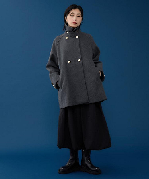 クラシカルな装い ウールライクスタンドカラーコート
